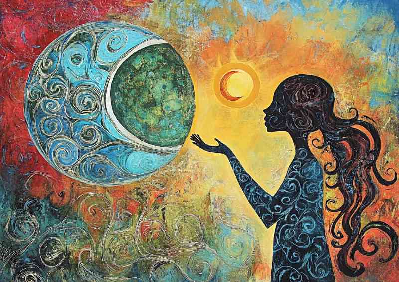 Woman reaching towards the moon