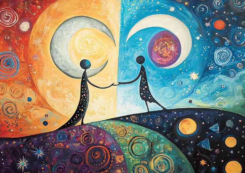 abstract people with two moons