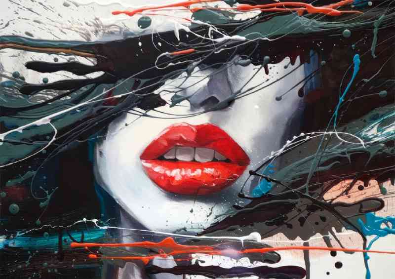 Abstract artwork of a womans face predominant splash ink