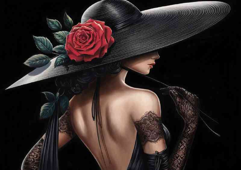 Woman wearing a wide brimmed black hat