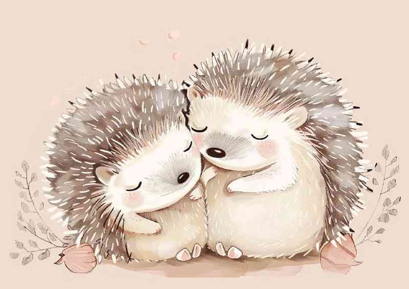 Cute cuddling hedgehogs just love