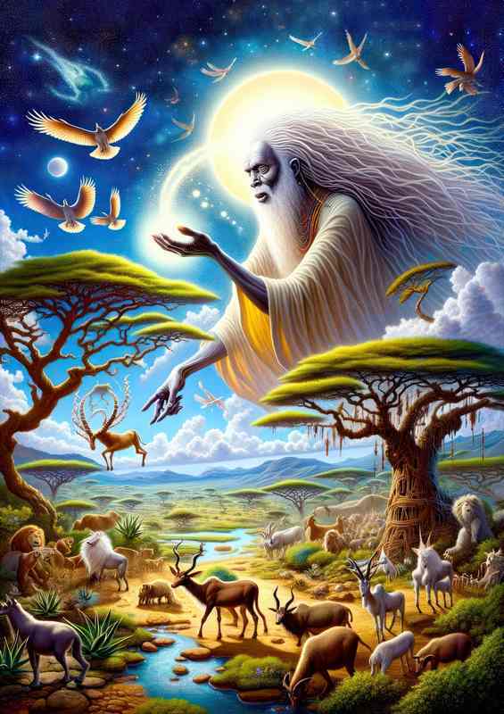 Oromo spirit Waaqa sky god portrayed as an ethereal