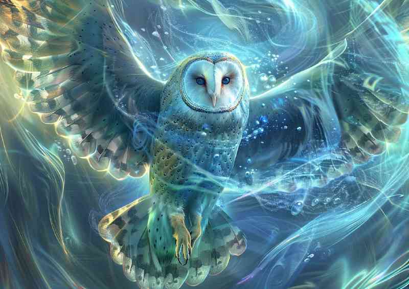 Beautiful owl with wings surrounded by air flow