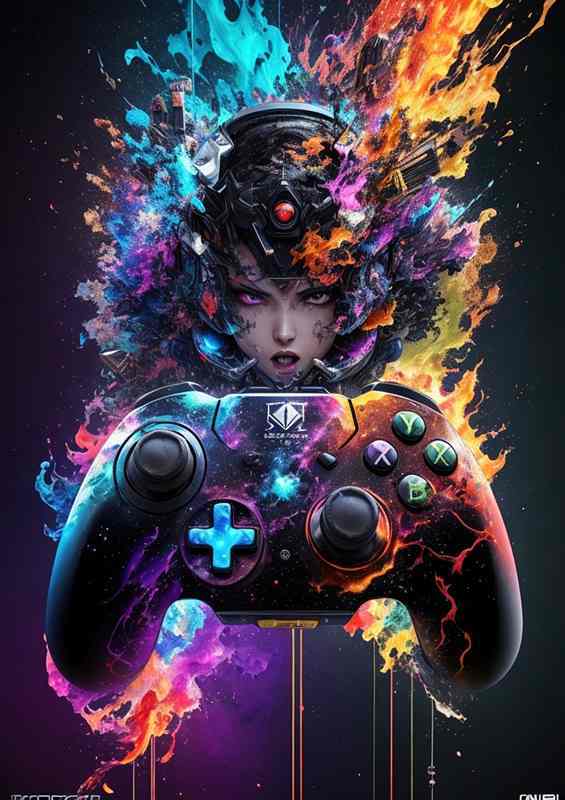 Gaming Elegance Vibrant Lady Splash Artwork