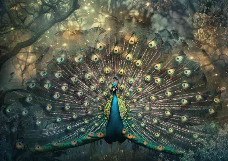 Peacock in full feather display