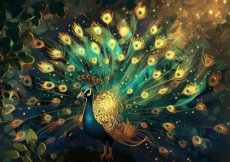Peacock with its feathers spread wide