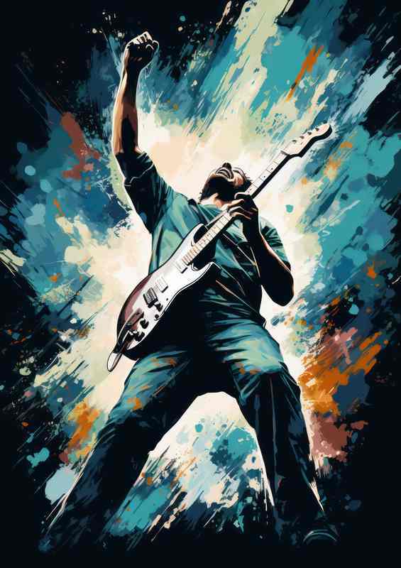 Guitar player with his hands in the air
