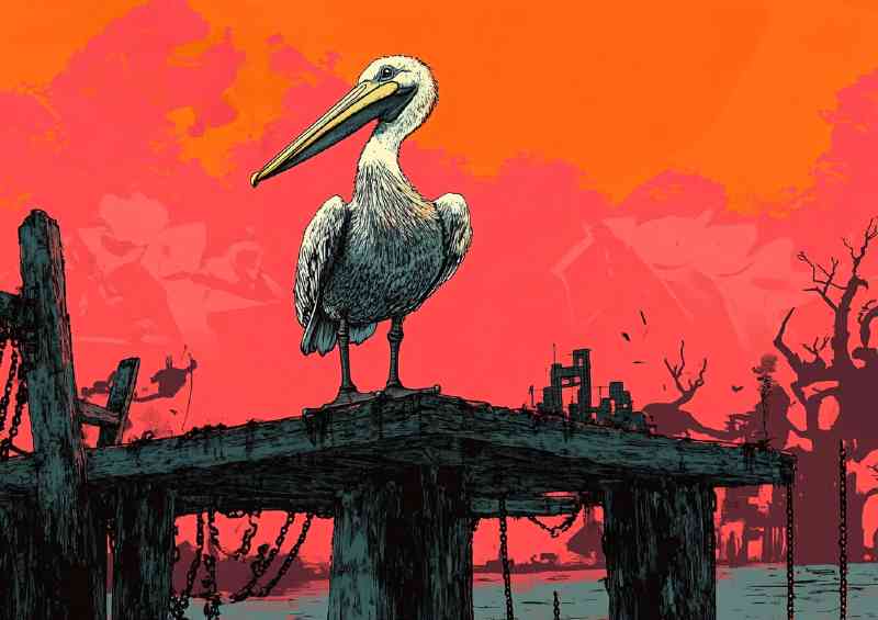 Pelican on the wooden jetty