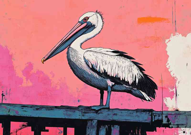 Pelican with pink skyline