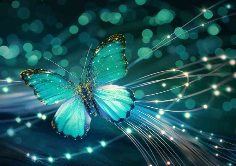 Beautiful turquoise butterfly with glitter and sparkle