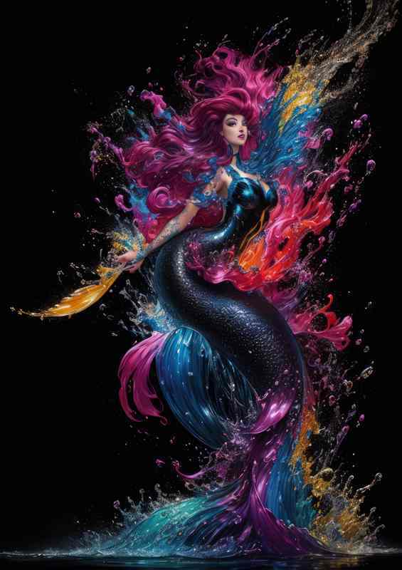 Graceful Mermaid Artistic Splash Creation
