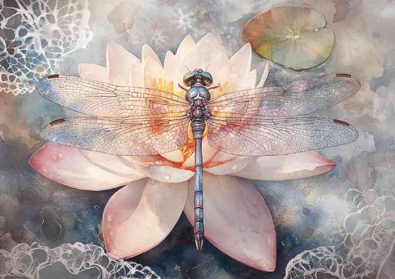 Beautiful watercolor dragonfly with iridescent wings