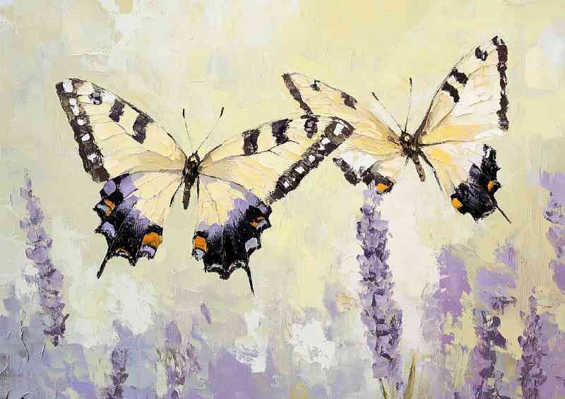 Butterflies in a lavender field flying
