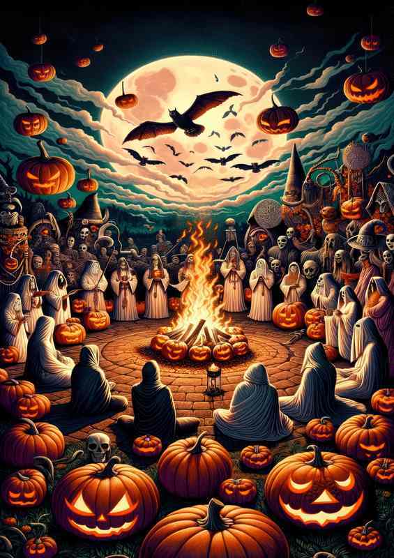 Pagan ceremony of Samhain with practitioners gathered