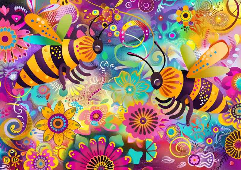 Cartoon style happy bees