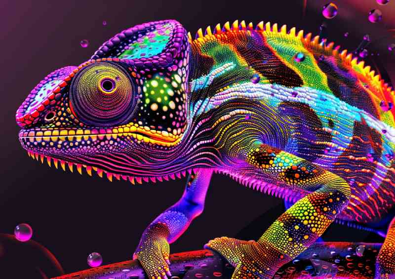 Chameleon in the style of vibrant neon colors retro
