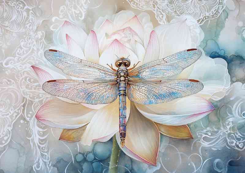 Colourful dragonfly pearched on a flower
