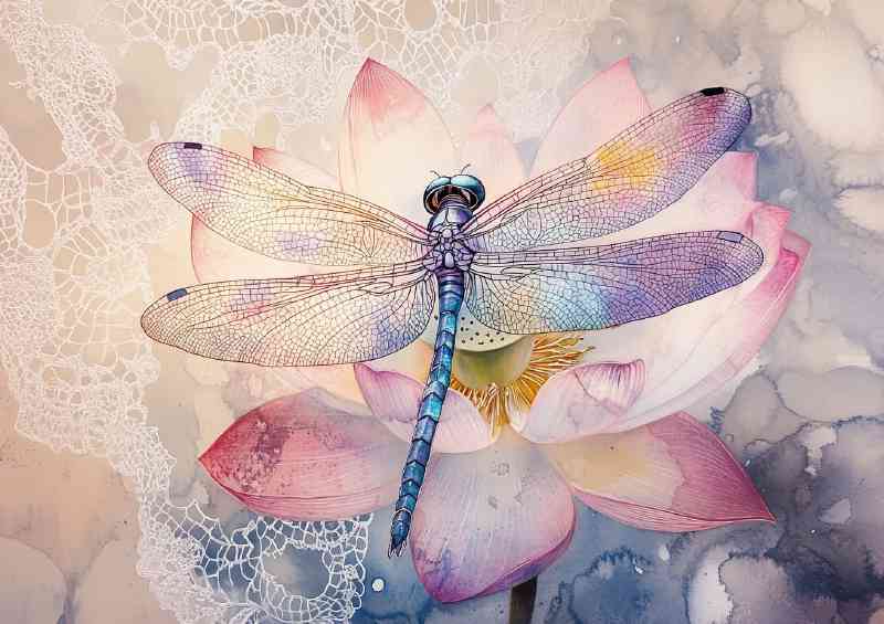 Delicate dragonfly on a water lilly