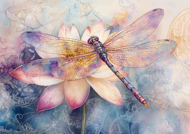 Delicate dragonfly perched on the petal