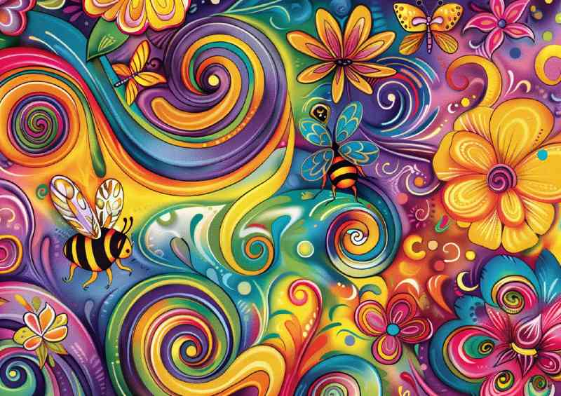 Happy bees cartoon style