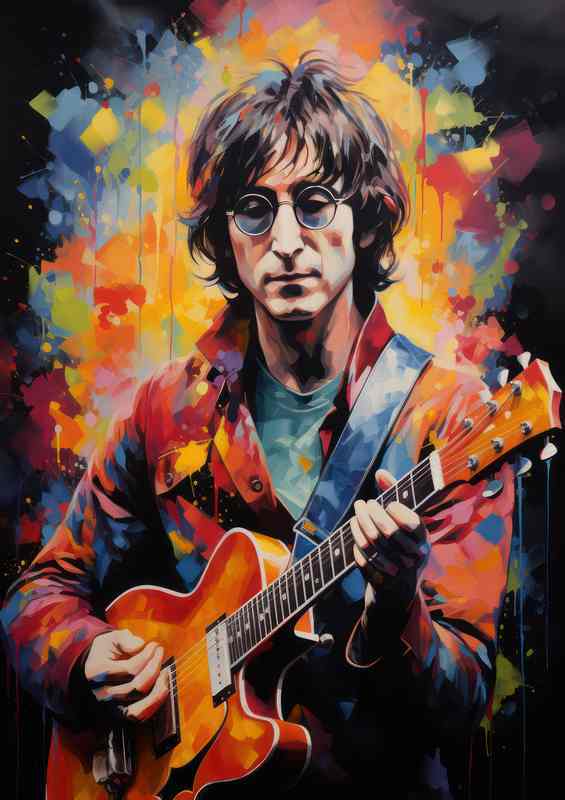 John Lennon Very colourful splast art sstyle
