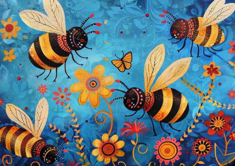 Whimsical happy bees