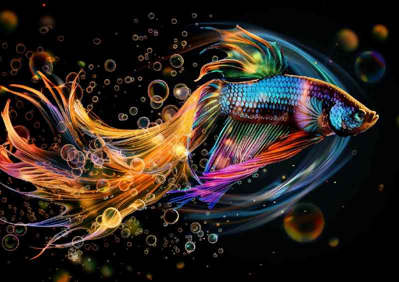 Betta fish with its tail flowing