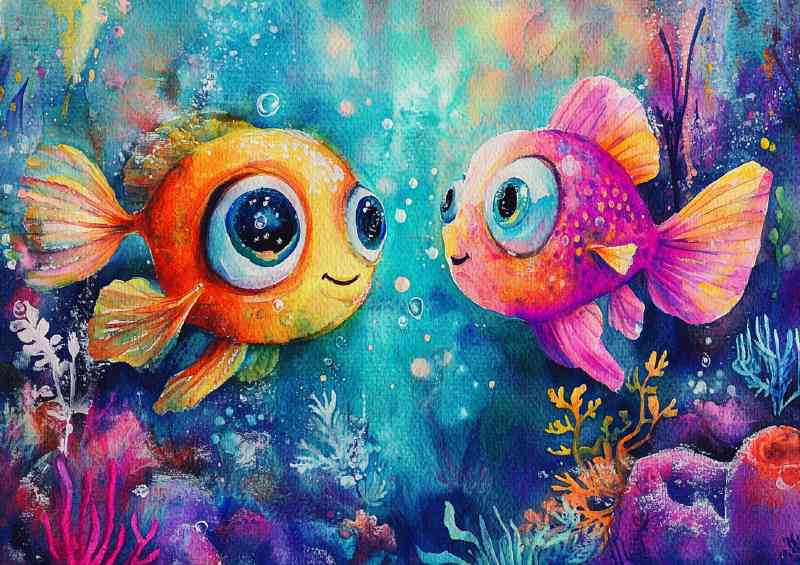Cartoon pair big eyed fish