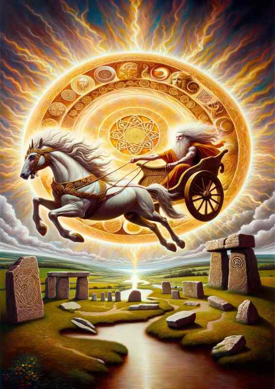 Pagan god Belenus Celtic sun god radiating light