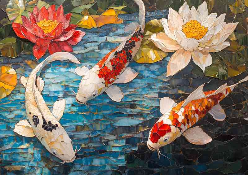 Koi fish and the lotus flowers in water