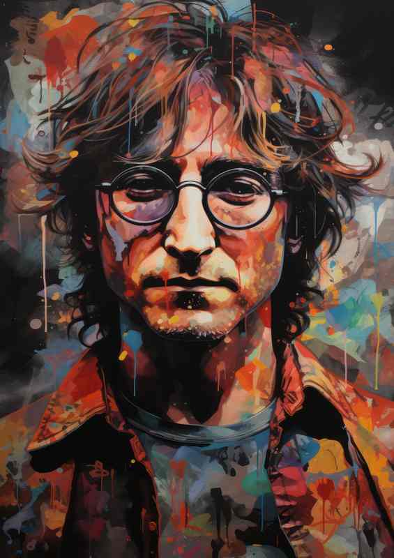 John Lennon with glasses in splash art style