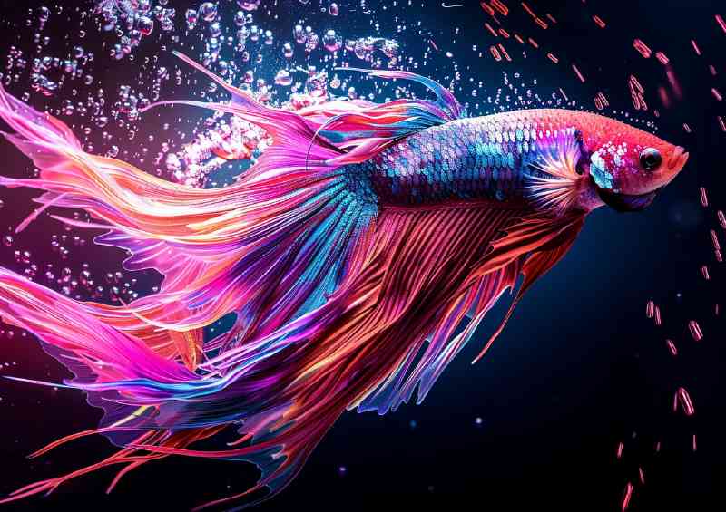 Multicolored betta fish with its fins
