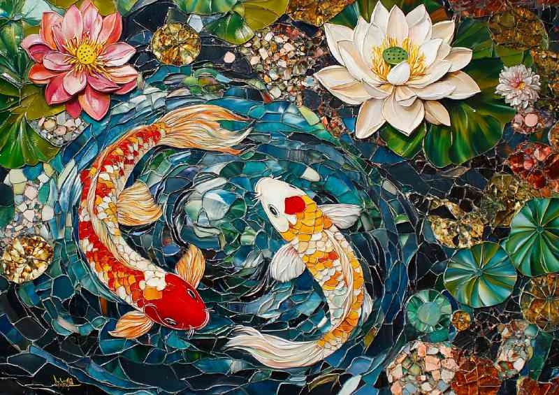 Painted Koi with water lillys