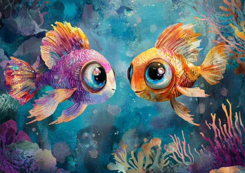 Pair of whimsical fish in cartoon style