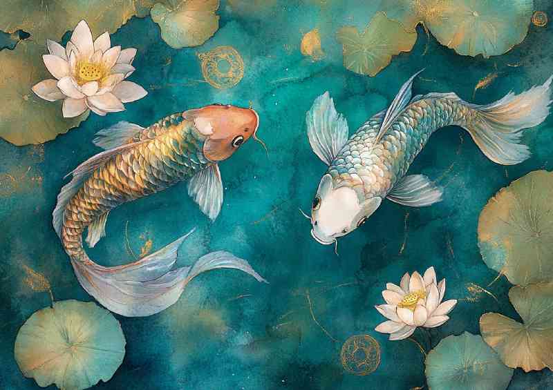 Two koi in crystal clear water