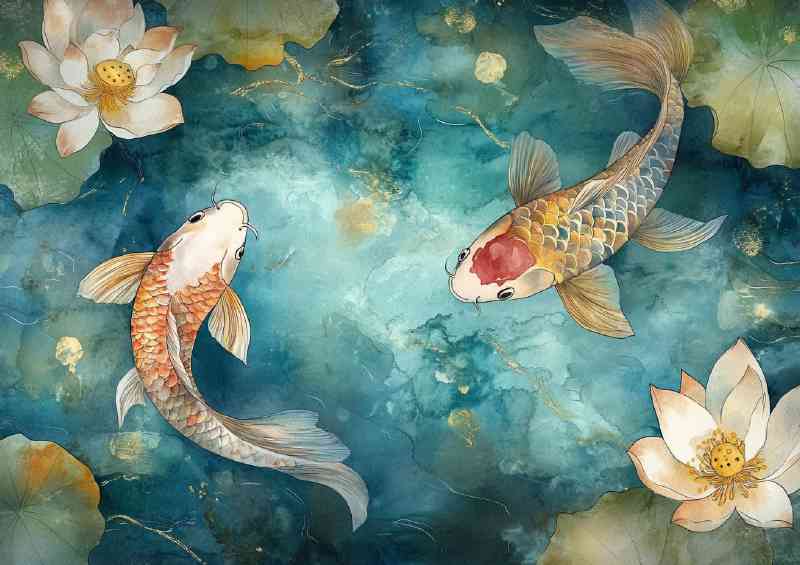 Vibrant two koi fish swimming