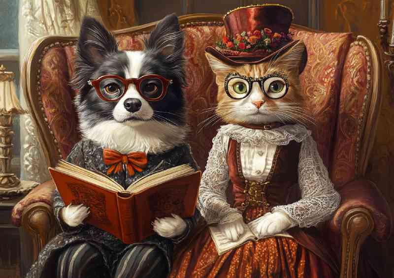 Cat and dog wearing sunglasses