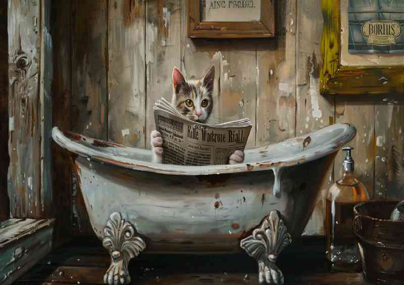 Cat in the bathtub reading