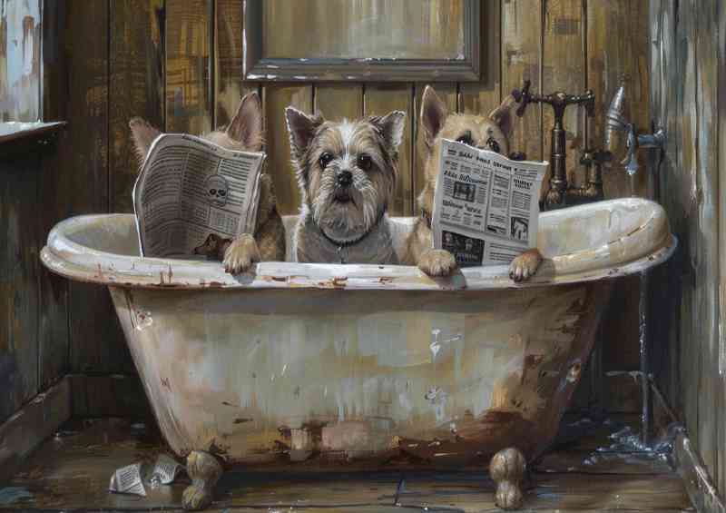 Little terriers Dogs in the bath tub reading