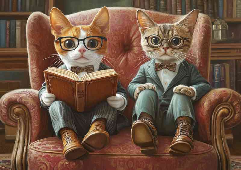 Pair of hippy cats reading surreal