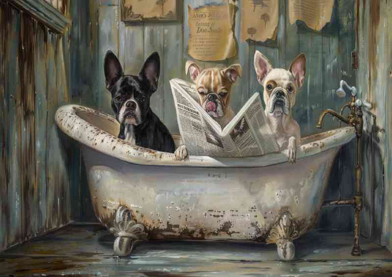 Pugs in the bathtub reading news