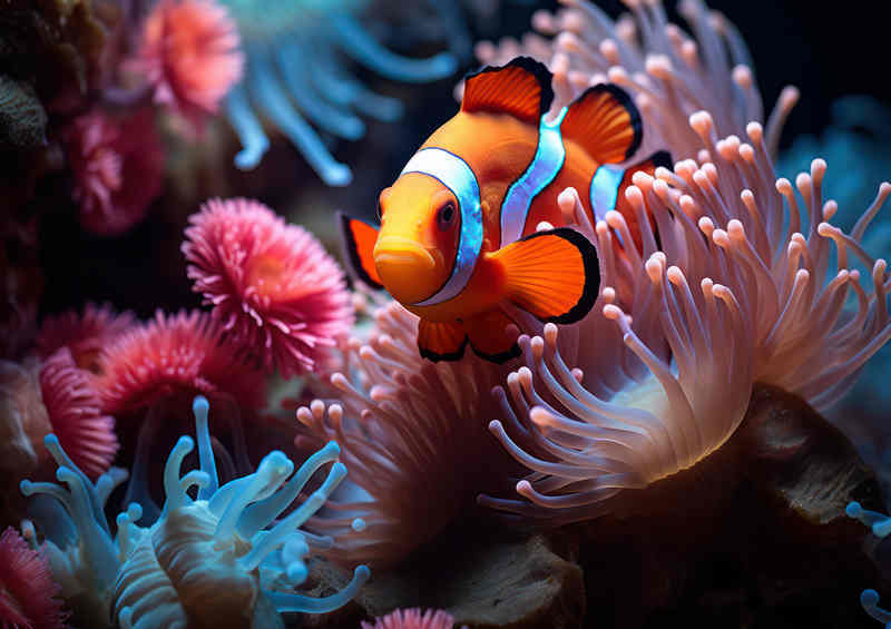 The Clown fish is in the sea anemone