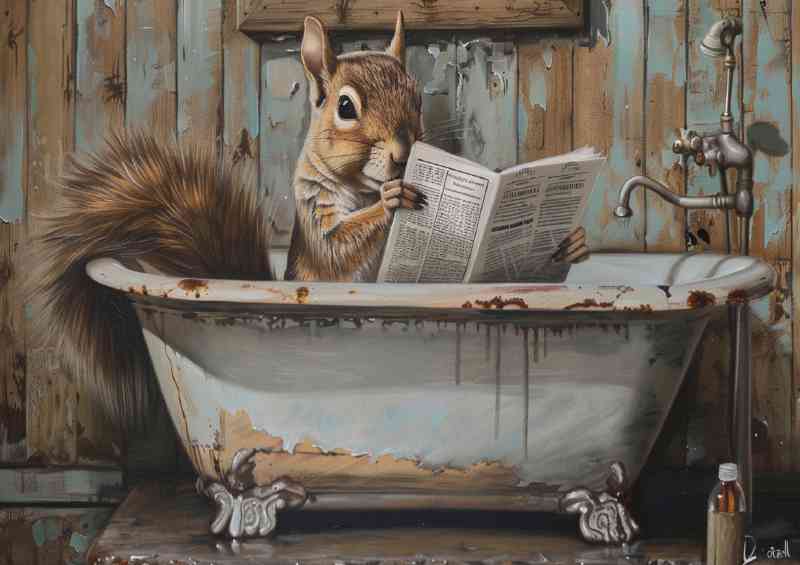Squirrel sitting taking a bath