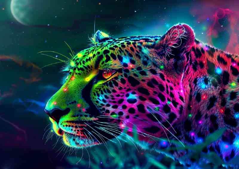Colourful leopard at night glowing