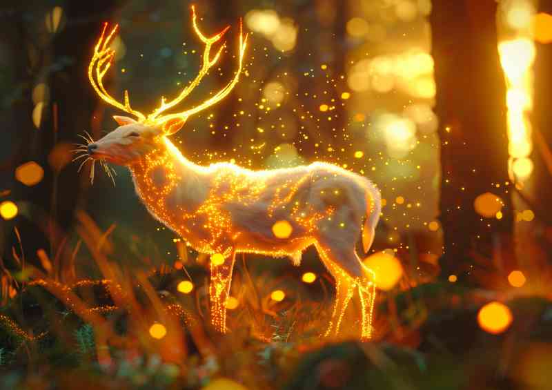 Fantasy glowing deer in yellow forest