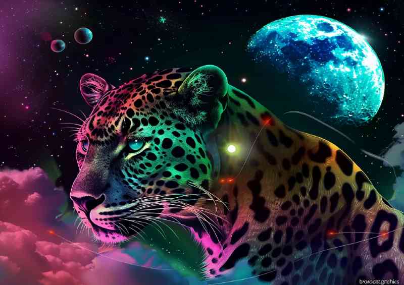 Leopard at night in full moon