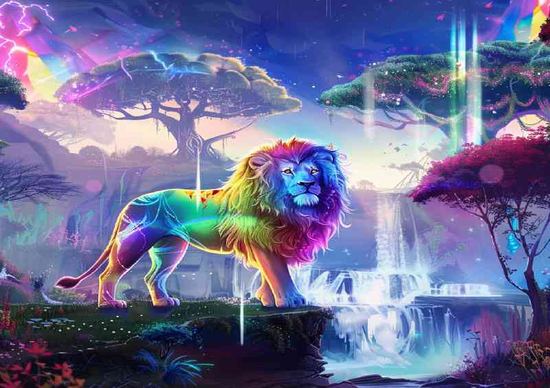 Lion in a rainbow fantasy