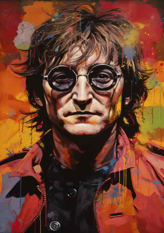 John Lennon with glasses in splash art style just cool