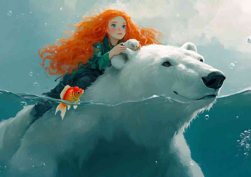 Ocean polar bear and red haired girl