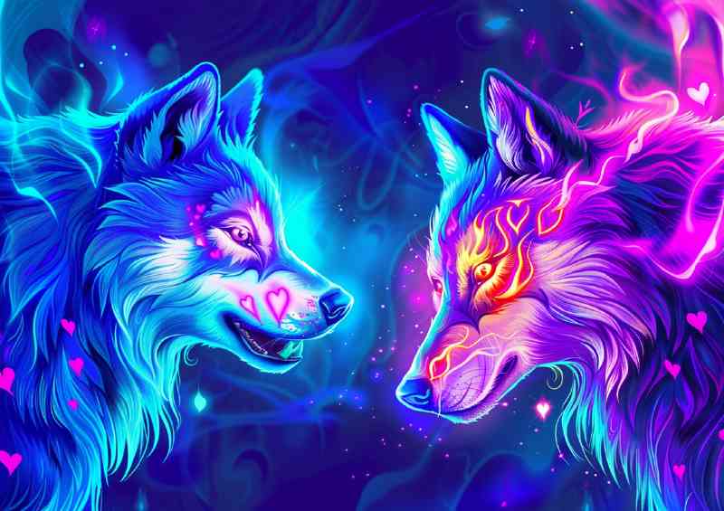 The neon pink and blue wolfs
